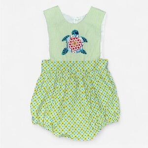 La Jenns Green Turtle Print Kids bubble romper